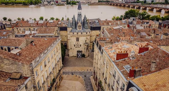 photo of an aerial view of Porte Cailhau in Bordeaux, France.