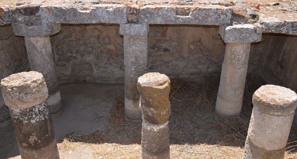 photo of view of Ruins of the old Thera 6th-7th Century Santorini island Cyclades Greece Archaeological site Minoan, Perivolos (Perissa), Perivolos (Perissa).