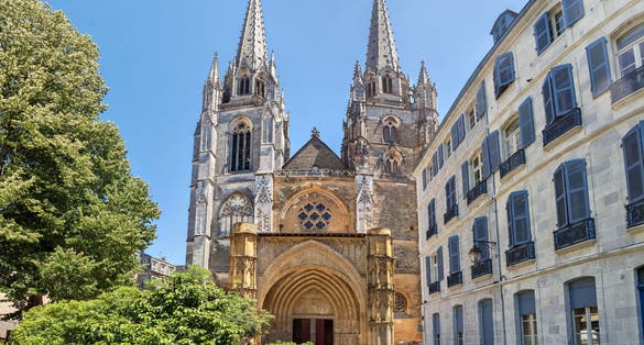 Gorhic facade of Sainte-Marie de Bayonne cathedral in Bayonne, Nouvelle Aquitaine, France