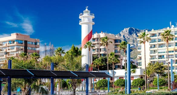 View of the Marbella resort city. Province of Malaga, Andalusia, Costa del Sol. Southern Spain