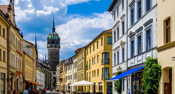 Photo of famous old town with historic buildings in Wittenberg ,Germany.