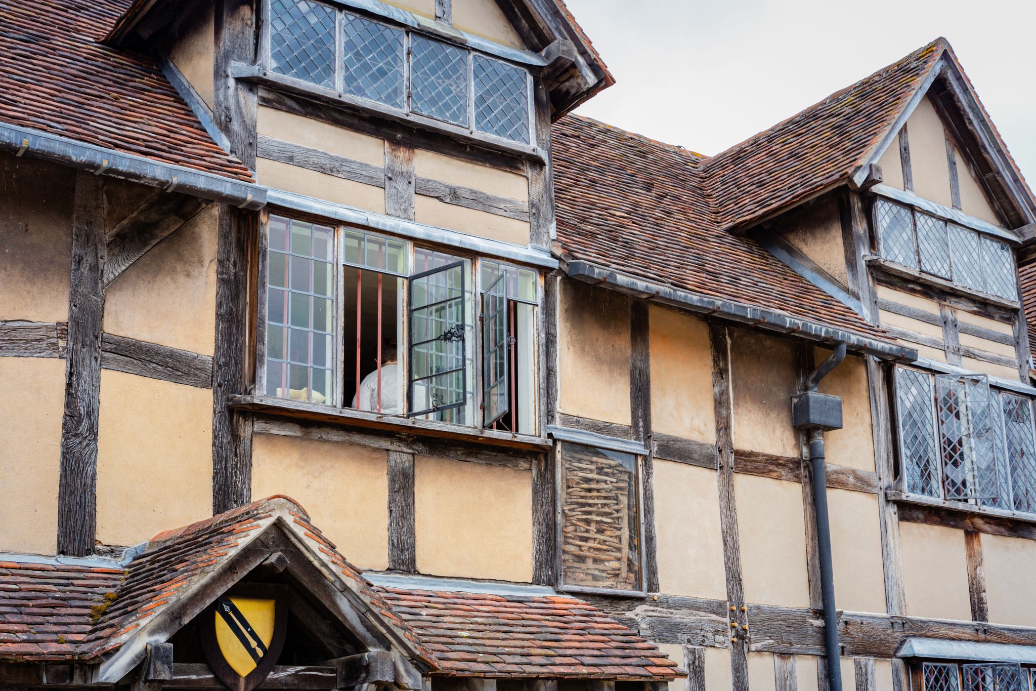 Photo of detail of William Shakespeare's birthplace house in Stratford-upon-Avon, Warwickshire, England.