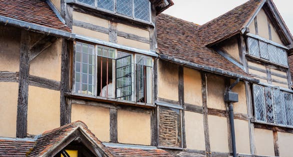 Photo of detail of William Shakespeare's birthplace house in Stratford-upon-Avon, Warwickshire, England.