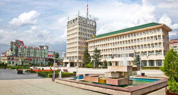 Central square of Targoviste in Romania.Targoviste city the old capital of Valahia is a town with a rich culture and history placed in the southern of Romania.