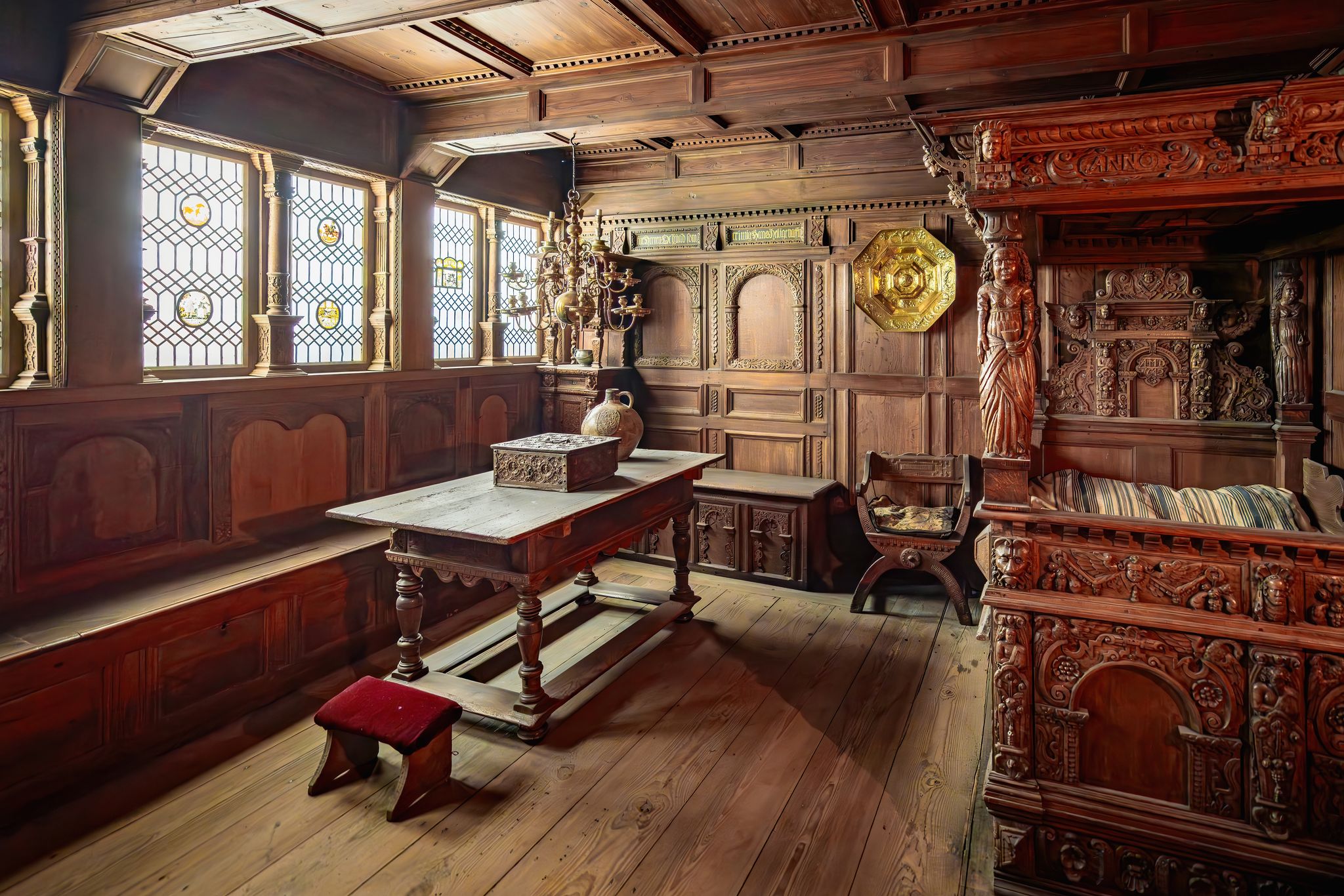 Photo of Bourgeois bedroom interior from Aalborg at National Museum of Denmark ,Copenhagen, Denmark.