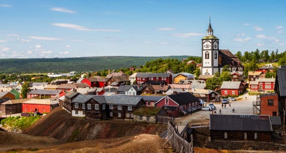 photo of view of The mining town of Roros is sometimes called Bergstaden which means mountain town due to its historical notoriety for copper mining. It is one of two towns in Norway that were historically designated