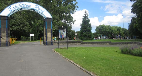 Photo of entrance to Exhibition Park, UK.