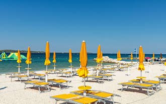 Photo of aerial view of the town of Fazana, Croatia.