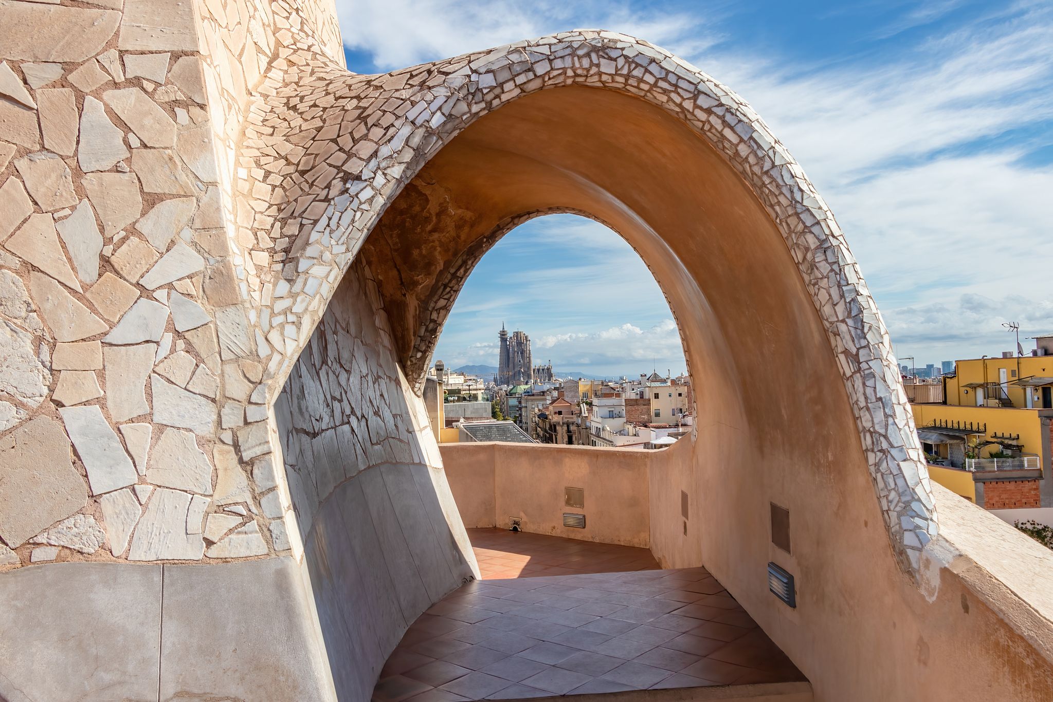 Photo of Roof of Casa Mila, La Pedrera or "The stone quarry", is a modernist building in Barcelona, Catalonia, Spain.
