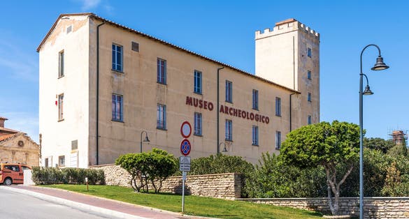 Photo of exterior view of Archaeological Museum of the territory of Populonia, in the Cittadella ("Citadel") of Piombino, Tuscany region, Italy.