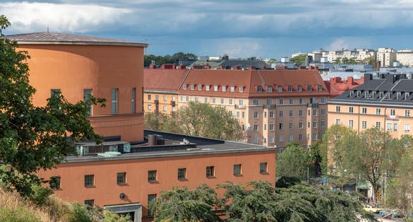 photo of part of the city library or Stadsbiblioteket at Observatorielunden in Stockholm, Sweden.