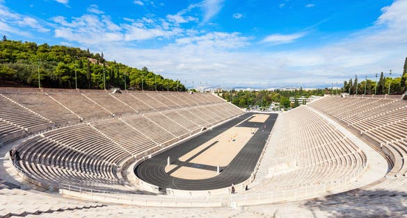 Photo of the Panathenaic Stadium also known as Kallimarmaro is a multi purpose stadium in Athens, Greece.