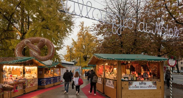 BERGAMO, ITALY - Christmas market (Mercatini di Natale - Villaggio di Natale) in Bergamo city, Lombardy, Italy