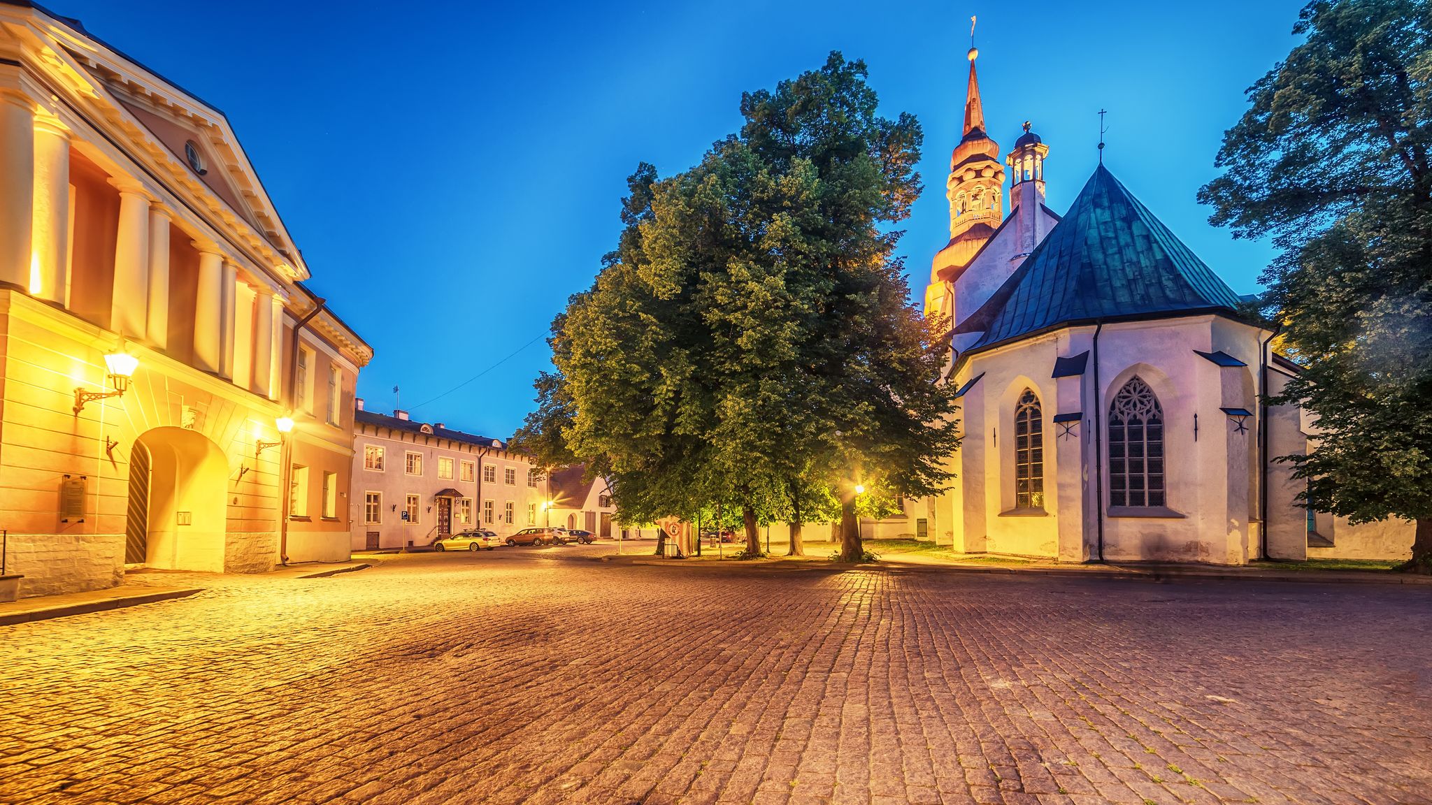 Photo of St Mary's Cathedral at night in Tallinn, Estonia.