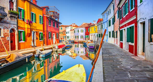 Colorful houses in Burano, Venice, Italy.