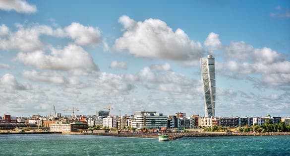 photo of beautiful cityscape of Malmo with Turning Torso in Sweden.