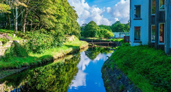 photo of a canal in Stornoway, Lewis and Harris Isle in Scotland.