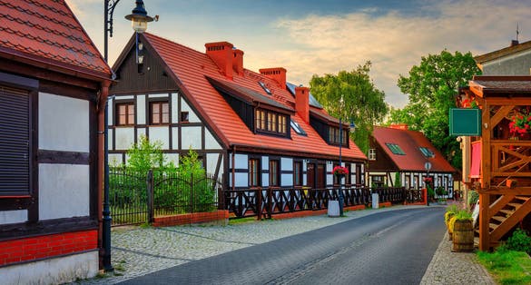 Beautiful architecture of the Ustka town by the Baltic Sea at summer, Poland.