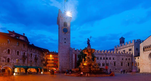 Evening view of the streets of Trento. Italy.