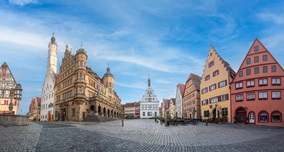 Golden Hour Magic - Captivating Views of the Beautiful Sunrise at Rothenburg ob der Tauber's Market Square, Germany