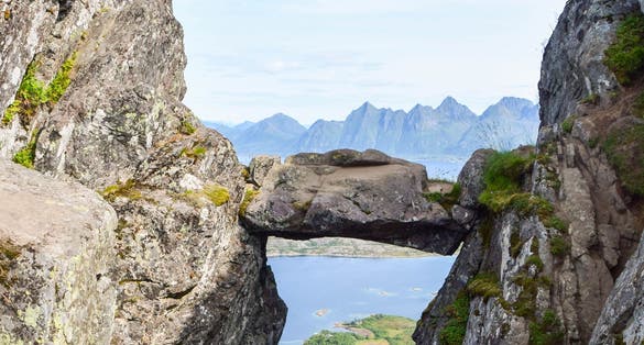 Djevelporten trekking in the afternoon, Lofoten Norway