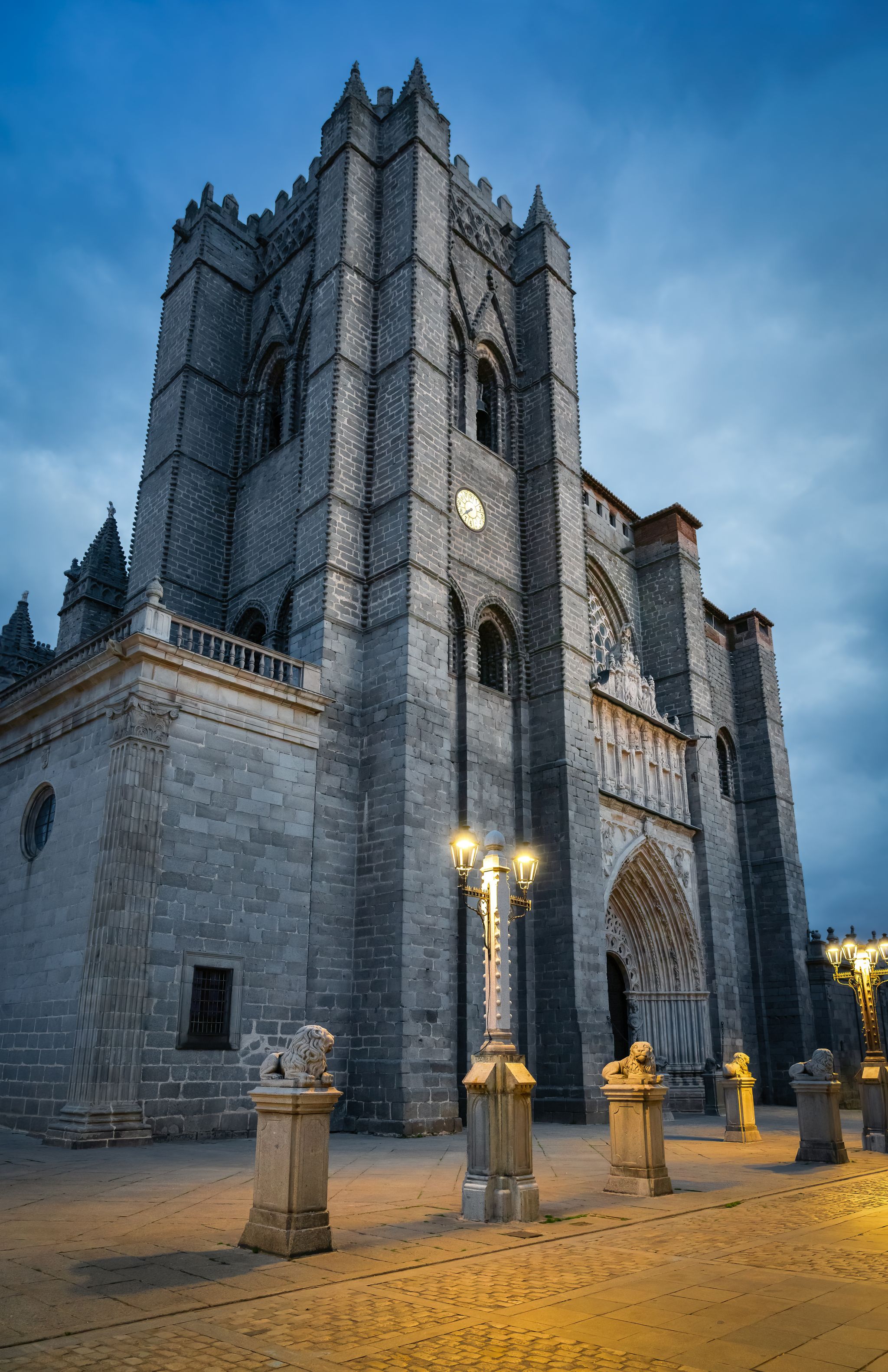 photo of Ávila Cathedral at night in Avila, Spain.