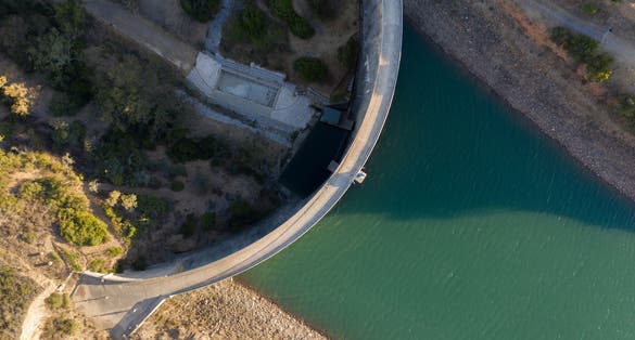 Barragem da bravura, Bravura dam, Alragve, Portugal. Aerial drone wide view