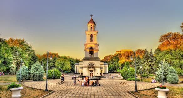 Bell tower of the Nativity Cathedral in Chisinau - Moldova.
