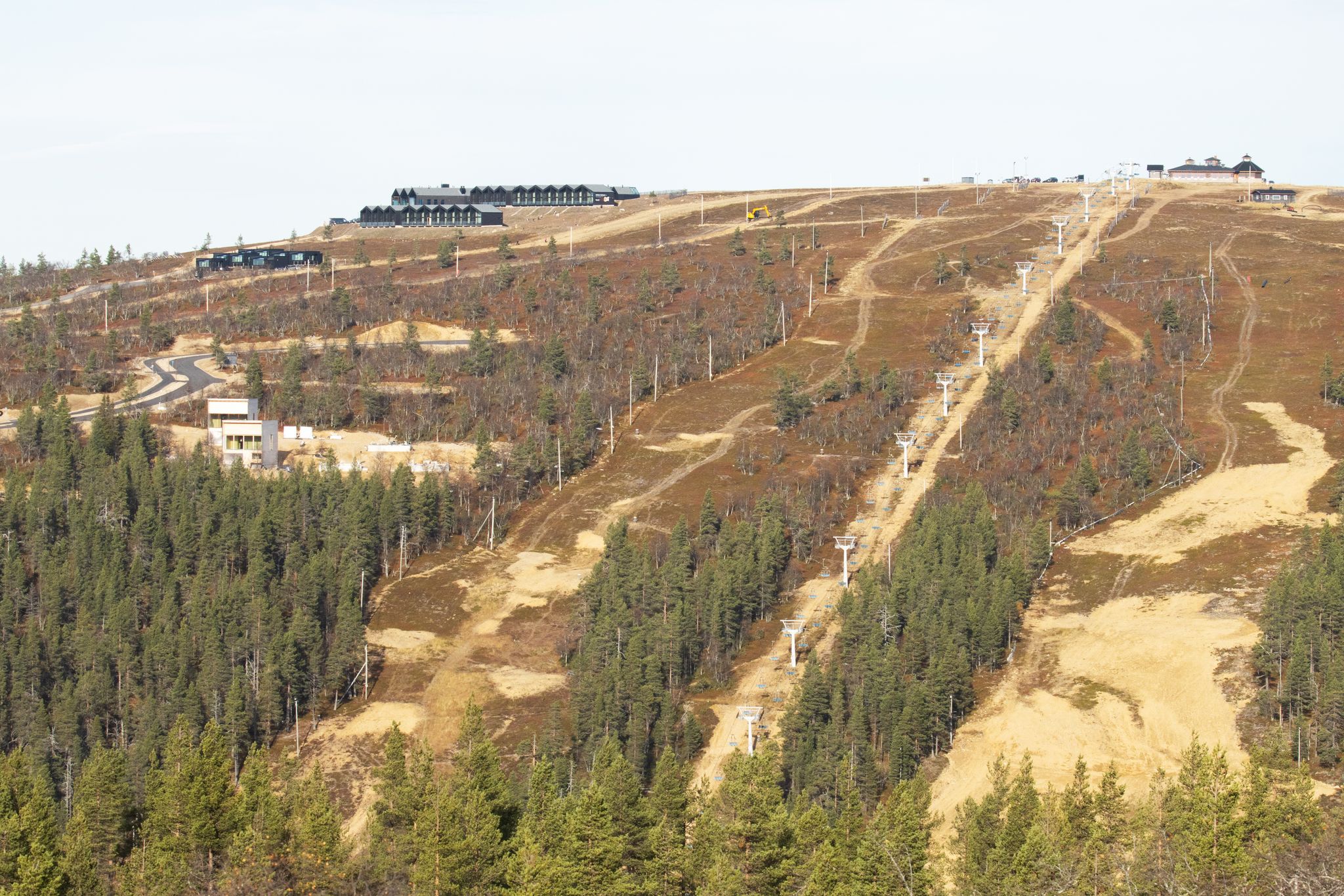 photo of top of Saariselkä ski resort before winter season in Northern Finland.