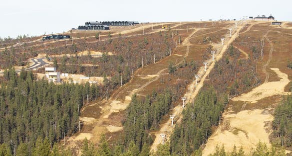 photo of top of Saariselkä ski resort before winter season in Northern Finland.