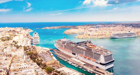Photo of aerial view of Valletta Waterfront and cruise ship liner port of Valletta, Malta.
