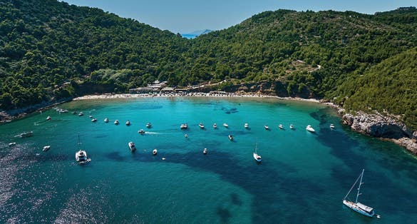 Photo of aerial view of Island of Lopud in Croatia.