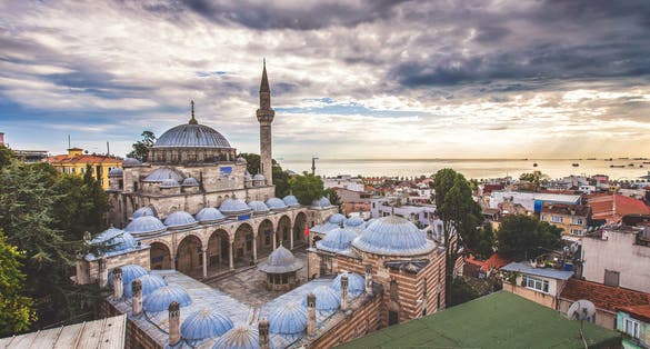 photo of aerial view an old Ottoman mosque named Sokollu Mehmet Pasha Mosque created by architect Mimar Sinan located at Sultanahmet dictrict of Istanbul, Turkey.