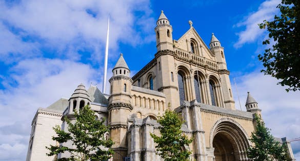 Saint Anne's Cathedral, Belfast, with its unique stainless steel spike.