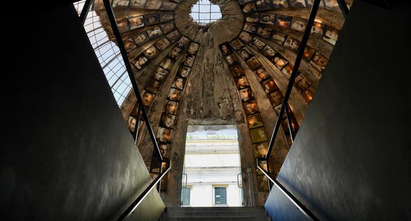Photo of entrance of Bunk Art 2, nuclear bunker transformed into history museum, Tirana, Albania.