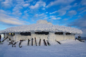 Frozen hut and restaurant in Ylläs Ski Resort in Lapland (Finland) north to the arctic circle close to the village of Äkäslompo