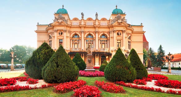 Photo of Slowackiego theater in summer time in Krakow.