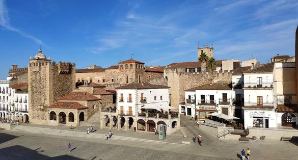 The Plaza Mayor, located in the Parte Antigua (Monumental City) of Caceres