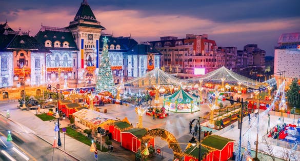 Beautiful Craiova Christmas Market, european , famous winter destination in Eastern Europe, historical Oltenia, Romania.