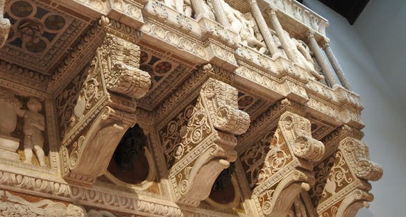 photo of architectural element with stone relief. Museo dell'Opera del Duomo