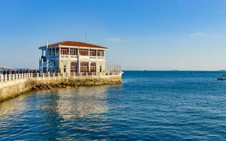 Aerial view from Moda Yogurtcu Park neighborhoods of Kadikoy, a large, populous, and cosmopolitan district in the Asian side of Istanbul, Turkey.