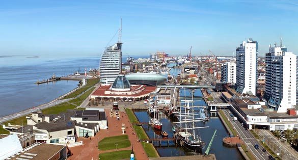 Photo of City of Bremerhaven with the habor and traditional sailing-ships, Germany.