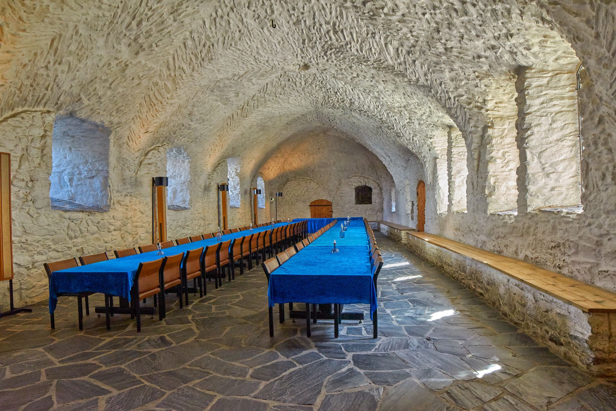 Photo of empty Royal Eatery (Canteen) in  the  Olavinlinna castle, Savonlinna, Finland.