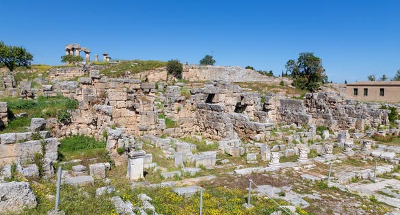 Photo of main Agora of ancient Corinth, Peloponnese, Greece.
