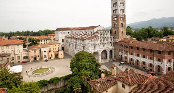photo of view of Detail exterior view of Lucca Cathedral (Duomo di Lucca, Cattedrale di San Martino) is a Roman Catholic cathedral dedicated to Saint Martin in Lucca, Italy. It is the seat of the Archbishop of Lucca.