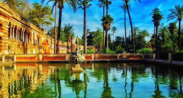 Photo of summer garden view of Alcazar, Sevilla, Spain.