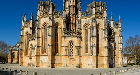 Photo of the magnificent Batalha Monastery, an original example of late Gothic architecture ,Portugal.