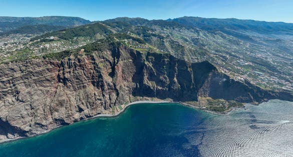 Aerial view of Cape Girao cliff on the island of Madeira in Portugal.