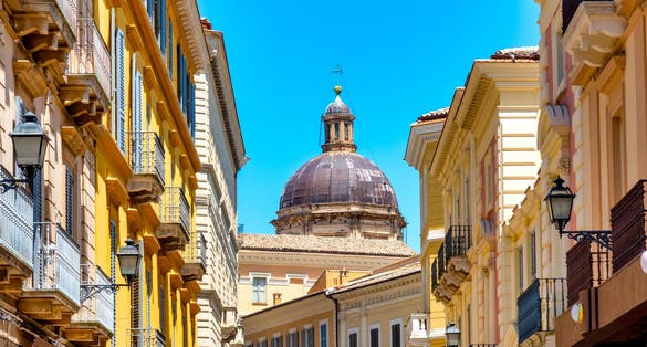 Photo of dome of the Cathedral of San Giustino seen from Corso Marrucino, Chieti ,Italy.