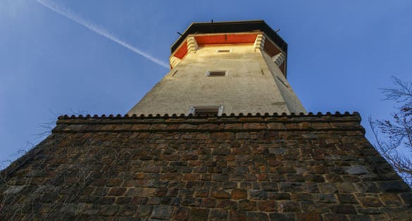 Photo of Tall observatory called Diana Tower located in a forest above Karlovy Vary old town, Czech Republic.